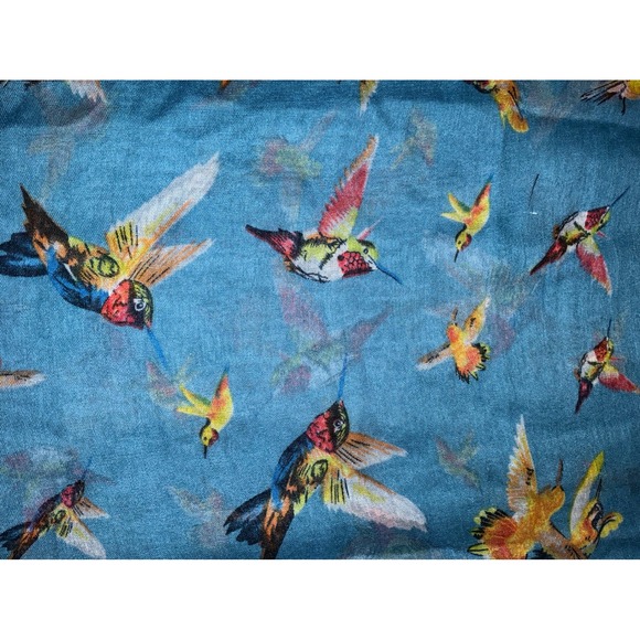 Hummingbird Print Scarf 33x70" rectangle Lightweight Fashion Accessory Blue - Picture 3 of 3